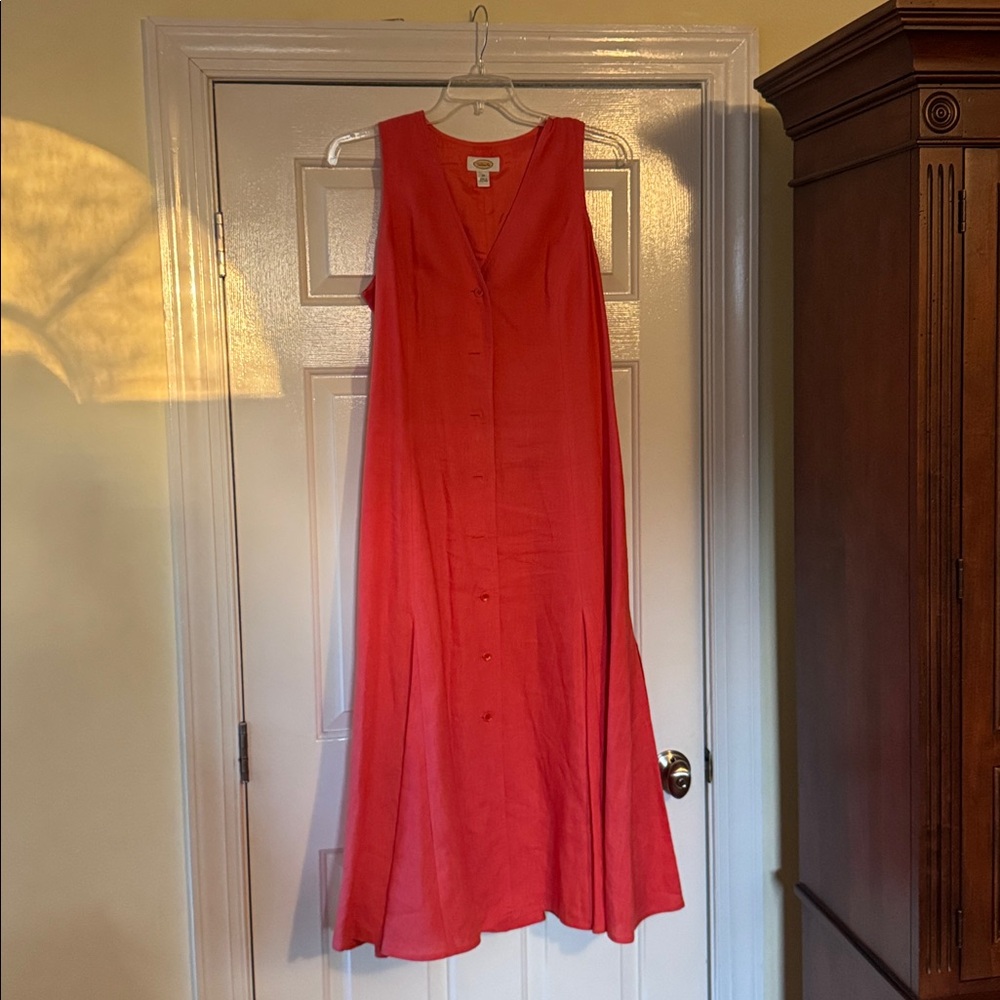 Talbots V-Neck Sleeveless Midi Dress in Coral Red